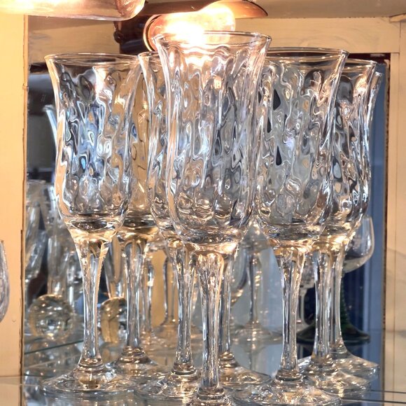 Circleware 1990s Optic Swirl Clear Champagne Flutes Set 4 Vintage Stemware 6 oz - Picture 1 of 12